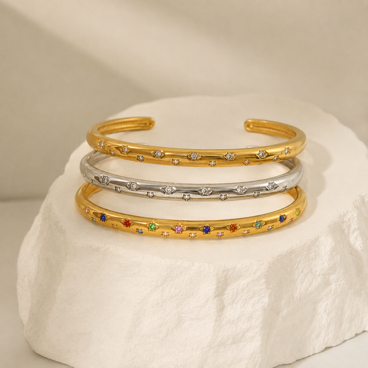 Gold/ Silver Starlight Crystal Open Bangle