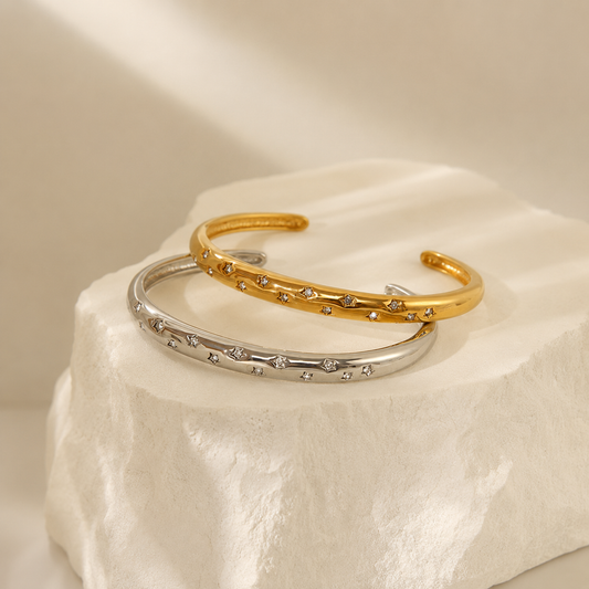 Gold/ Silver Starlight Crystal Open Bangle