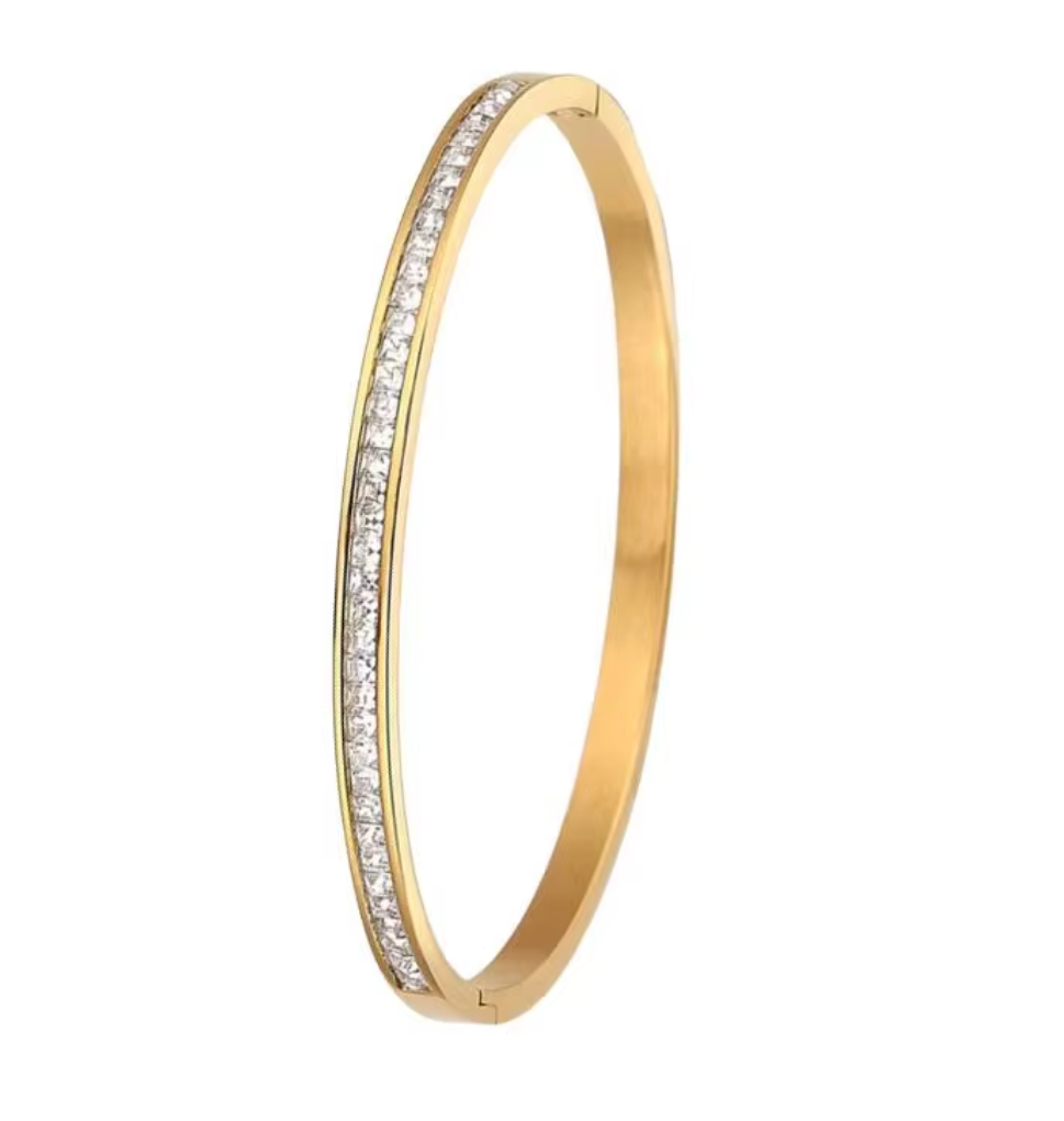 Gold-Tone Open Bangle Bracelet with Rainbow Crystal Accent